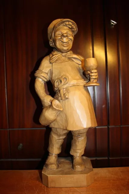 19Th 20" Wood Hand Carved Bartender Innkeeper Figure Statue Sculpture Carving