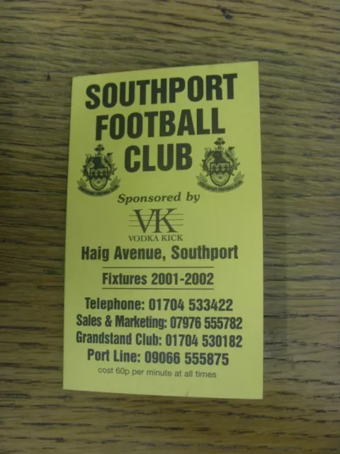 2001/2002 Fixture List: Southport - Fold Out Style Card . Thanks for viewing thi