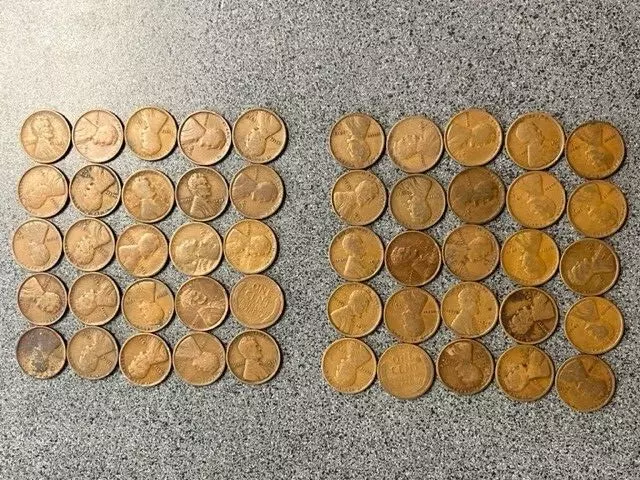 Full Roll (50) 1915 D United States Average Lincoln Wheat Pennies