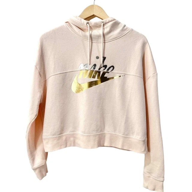 Nike Women's Metallic Rally Cropped Hoodie - Blush Pink Gold  - Medium
