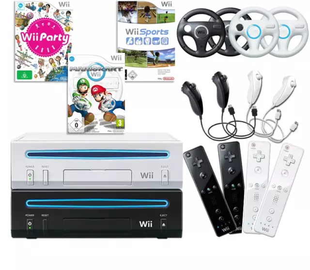 Nintendo Wii Konsole weiß schwarz Auswahl Spiele wie Mario Kart Party Controller