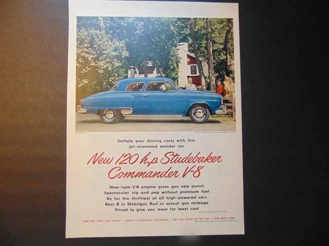 1951 STUDEBAKER 120 hp COMMANDER V-8 vintage art print ad