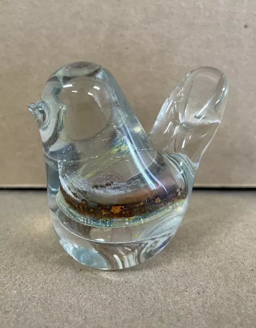 🕊 Isle of Wight Glass Bird Figurine Clear w/ Multi-Color Swirl Made in England