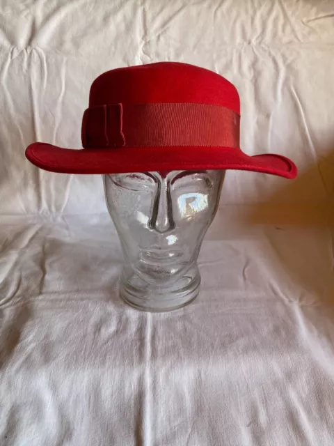 Filz Damenhut Vintage Lady like rot mit Schleife Größe 52