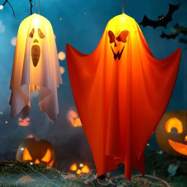 (2) Paquet De 2 Fantômes Suspendus 'halloween Avec Lumière LED