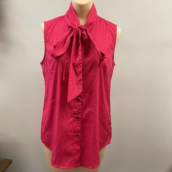 Tommy Hilfiger womens medium pink Polka dot pussybow top sleeveless button up