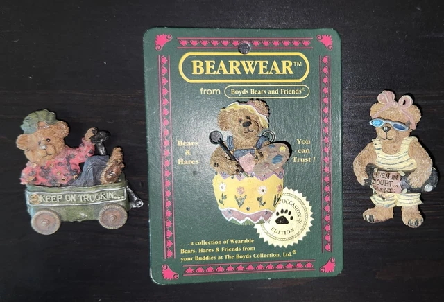 Lot of 3 Boyds Bears Bearware pins Easter; Keep On Truckin; When in Doubt, Float