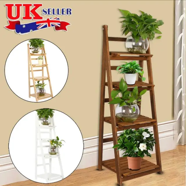 4 Tier Wooden Ladder Folding Book Shelf Stand Plant Flower Display Shelving Rack