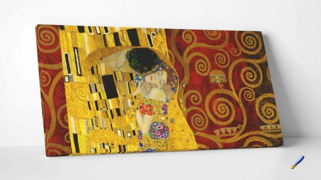 💋 Quadro Klimt IL Bacio Rosso Stampa su TELA Canvas Vernice Pennellate