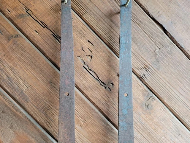 19c Antique Hand Wrought Forged Iron Barn Door Strap Hinges 24 3/4" 4