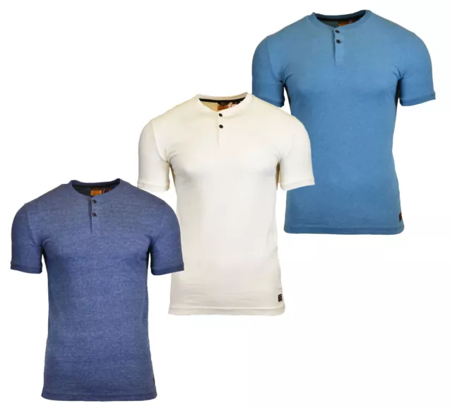 Superdry kurzärmeliges Henley-Herren-T-Shirt mit Knopfleiste marineblau cremeweiß