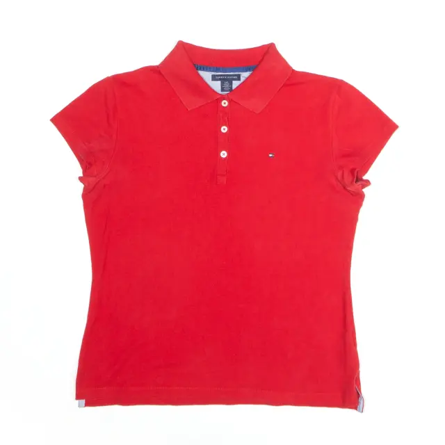 TOMMY HILFIGER Embroidered Red Short Sleeve Polo Shirt Girls L