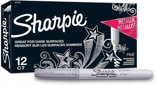 Sharpie Metallic Permanent Markers ‎39100, Fine Point, Silver, 12 Count