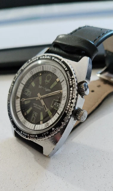 Montre De Plongée Vintage BERLI-LYON Mécanique 1970 - Double Remontoir, Cadran Secteurs