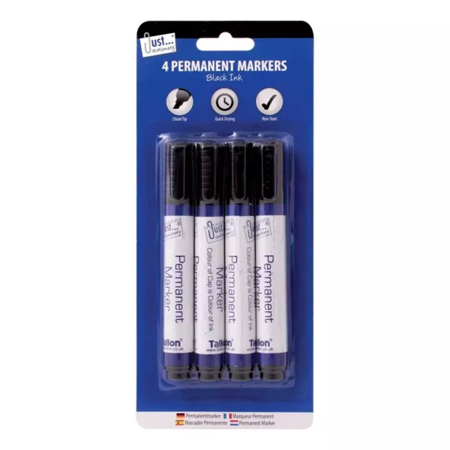 Just Stationery Chisel Tip Permanent Marker - Black (Pack of 4)