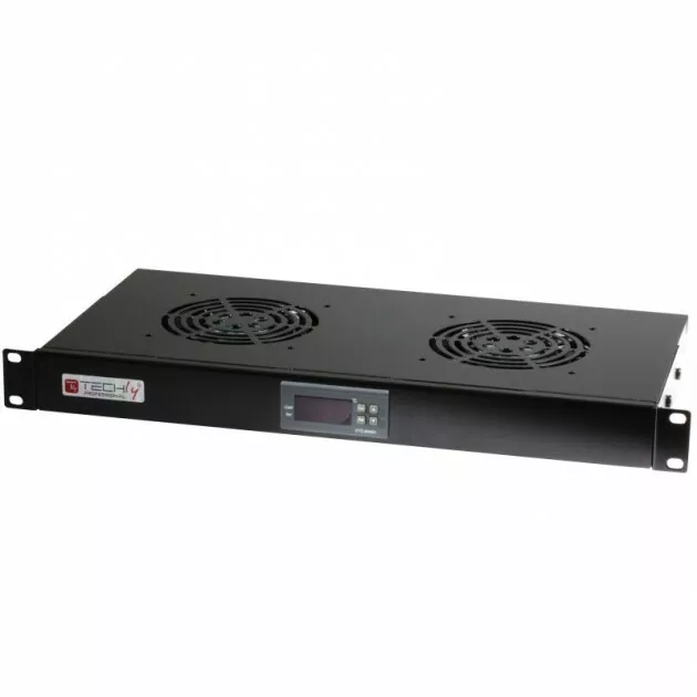 Gruppo 2 Ventole 1U  per armadi rack 19'' con Termostato LED Nero