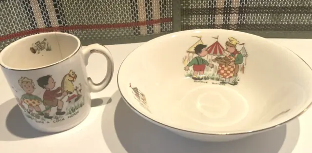 Alfred Meakin Vintage Children's Porcelain Cup & Bowl - Simple Simon
