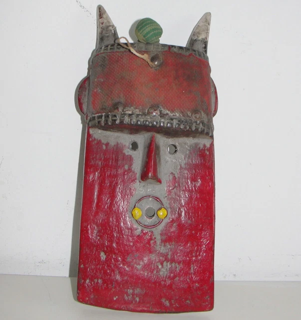 African TRIBAL Old Toma Mask Loma Landai Guinea w/Horn Dan Baule Red Dot Yellow