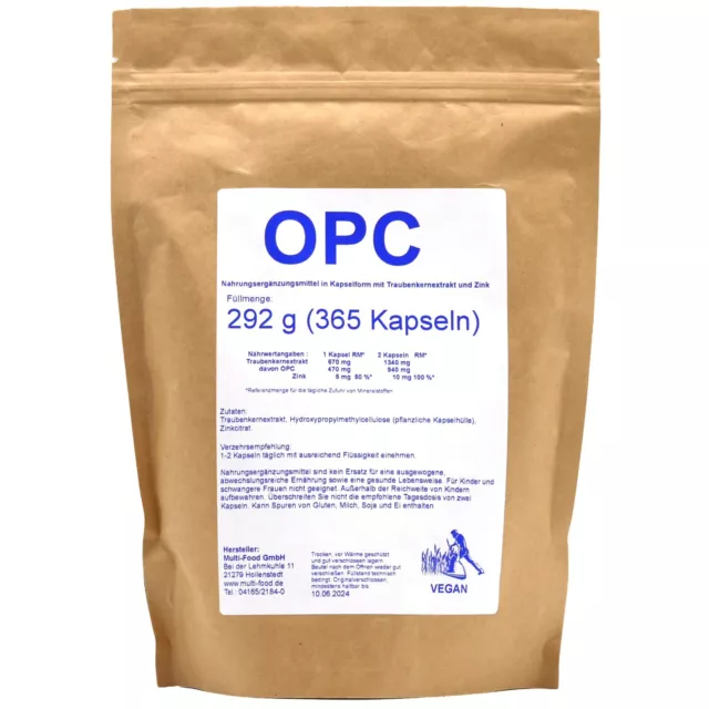 OPC – Traubenkernextrakt + Zink – 365 Kapseln für 12 Monate – hochdosiert, vegan