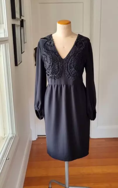 Megan Park size 16 (4 )Amazing Black Long sleeve cocktail dress with embroidery