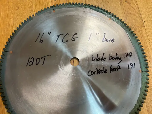American 16" 120 tooth 1" bore  TCG Industrial Crosscut Saw Blade 2