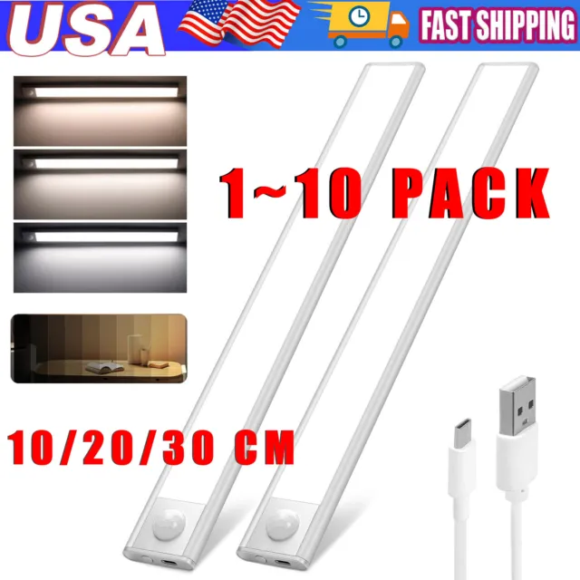 LED Motion Sensor Under Cabinet Closet Light USB Rechargeable Kitchen Lamp Strip