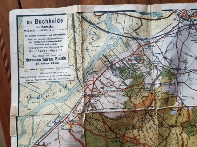 Alte Landkarte von 1922 : die Buchheide bei Stettin, Pommern RAR