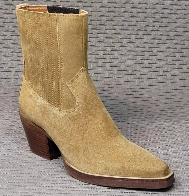 PER UNA Real SUEDE Western Cowboy style ANKLE BOOTS ~ Size 6 ~ TAN (rrp £79)