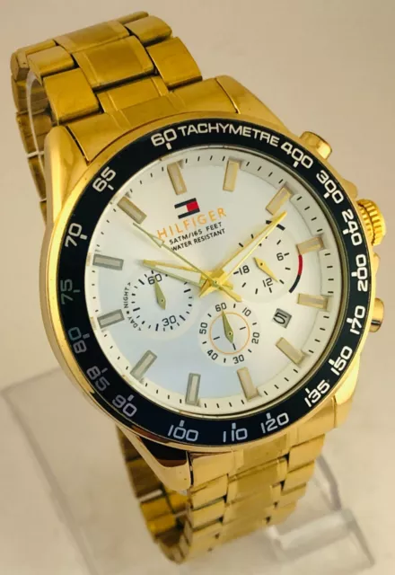 #RARE Tommy Hilfiger Chronograph Quartz White Dial Analog Men's Wristwatch...