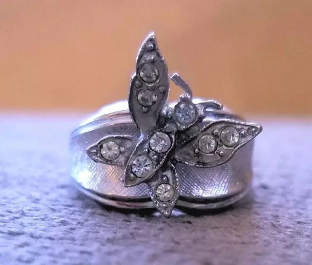 Park Lane Vintage Butterfly Silver Tone & Rhinestone Ring
