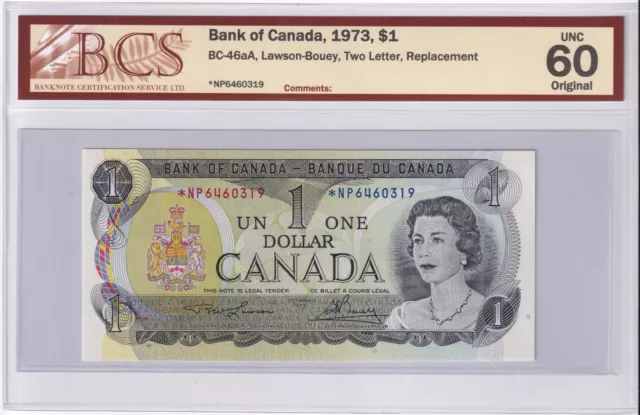 Canada 1973 $1 One Dollar Replacement Banknote Lawson - Bouey Two Letter BCS UNC