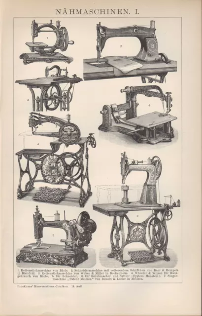 Lithografien 1896: NÄHMASCHINEN. Nova von Lange & Nicolaus Elastic Schuh-Sattler