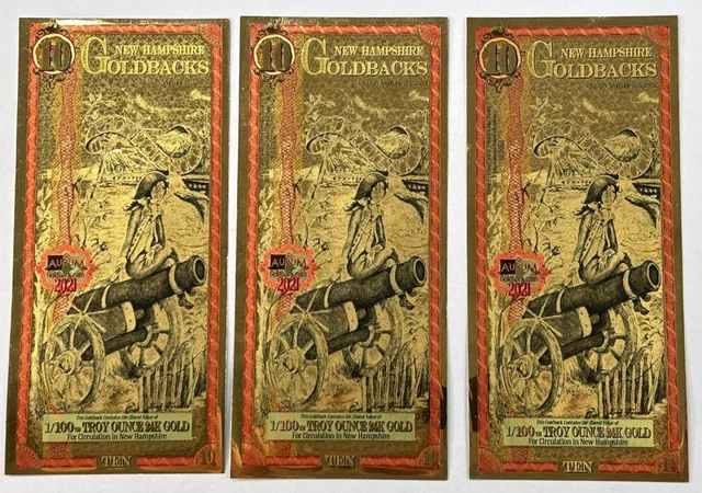 2021 $10 New Hampshire Goldbacks Lot of Three