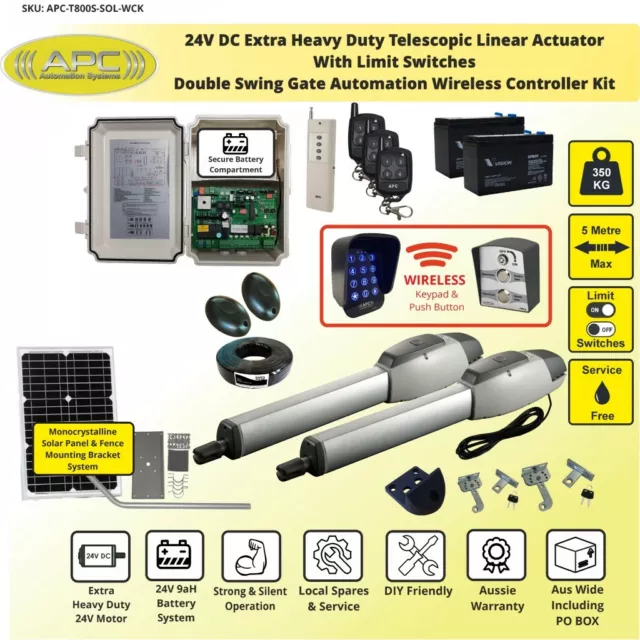 Linear Actuators Double Driveway Gate Motors Solar Powered Wireless Controllers