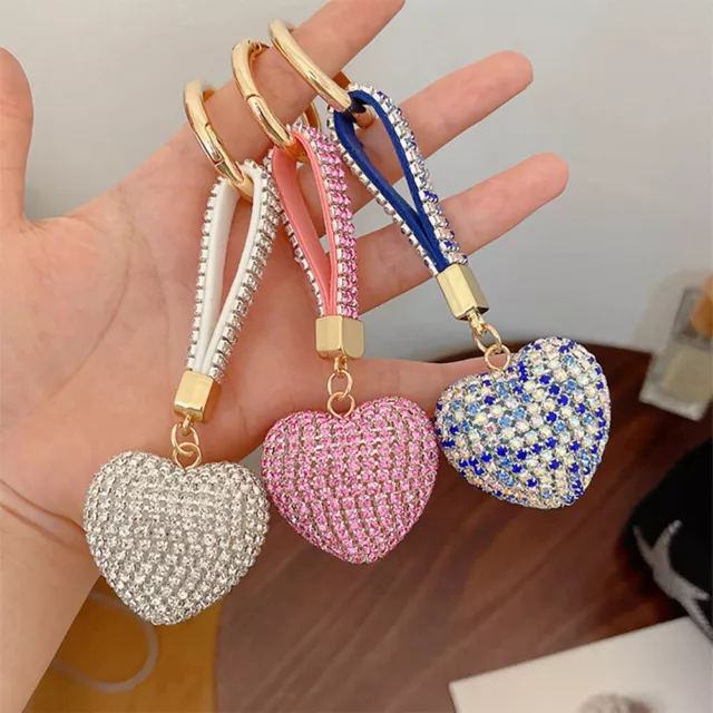 Pendant Keychain Bag Keyring Key Chain Charm Heart Crystal Rhinestone Handbag UK