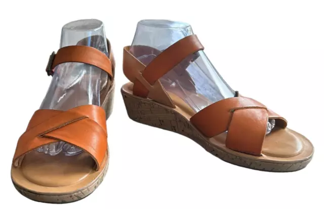 Kork-Ease Womens Myrna Wedge Sandals 9 Leather Orange Ankle Strap Buckle Comfort 3