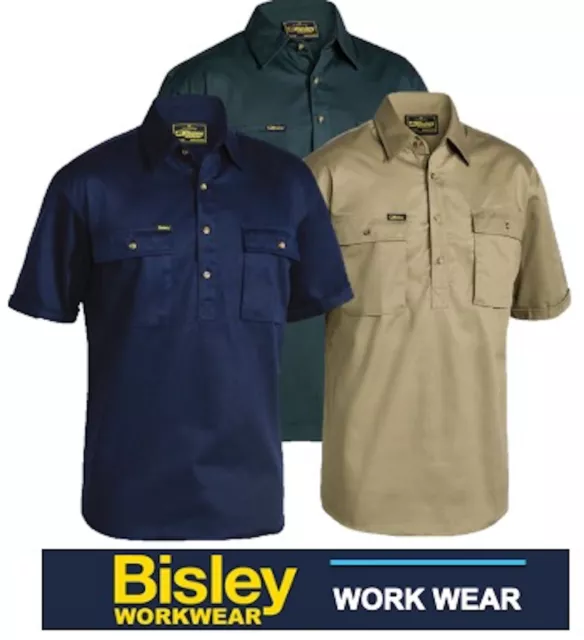 Bisley Workwear - Cotton Drill Closed Front Short Sleeve Work Shirt -Bsc1433