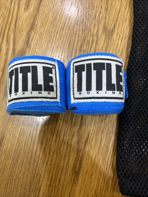 Title Boxing 2 Pairs Of Hand Wraps White And Blue With Mesh Zippered Bag 2