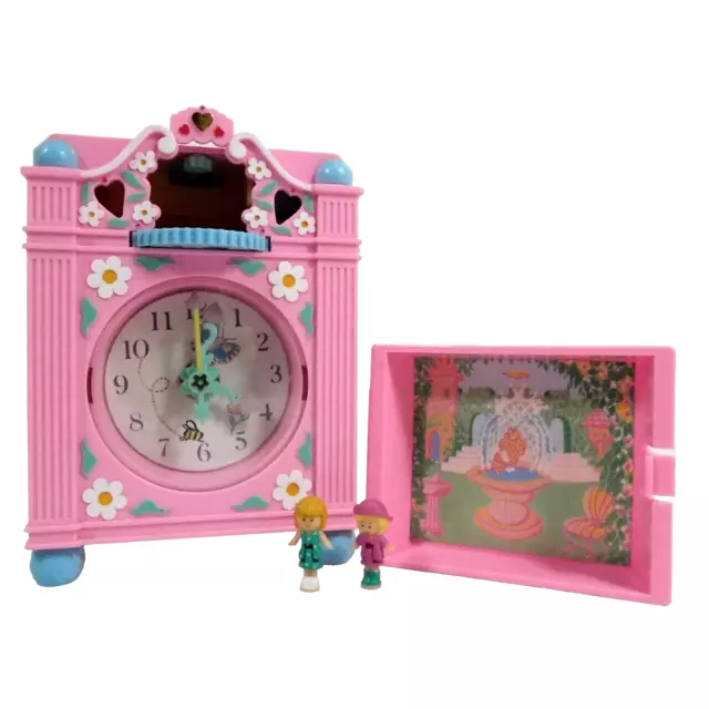 Polly Pocket Funtime Clock Play Set 1991 PINK Only 2 Dolls WORKS Fairy Bluebird