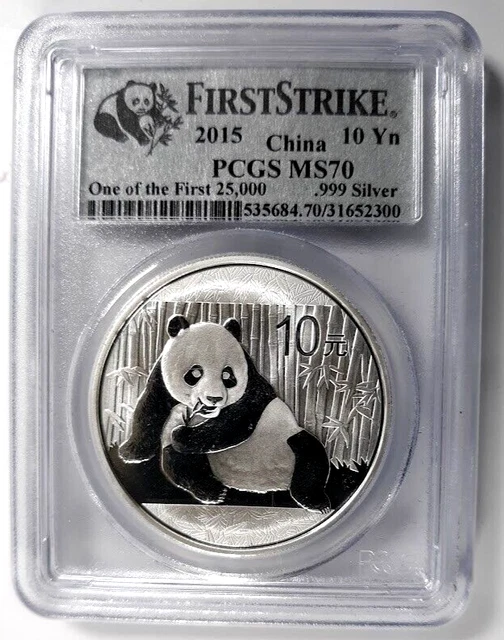 2015 China Panda 10 Yuan 1 troy ounce Silver PCGS MS-70 FS Fast + Free Shipping