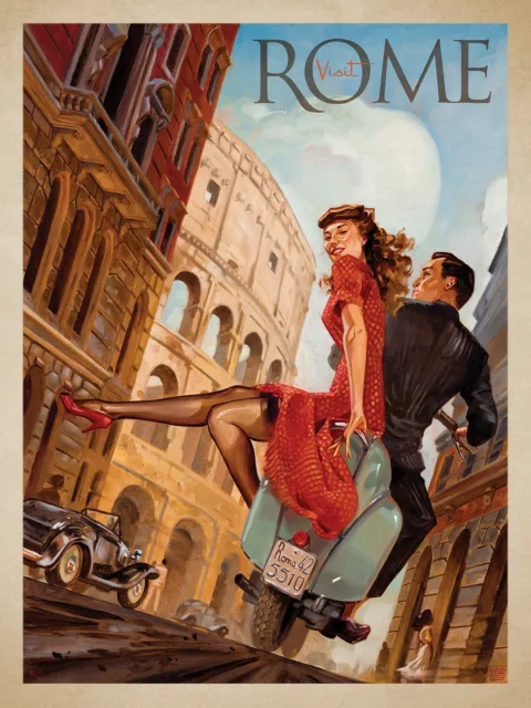 VISIT ROME ART DECO Vintage Italy Italian Tourism Poster Metal Sign Plaque Pub