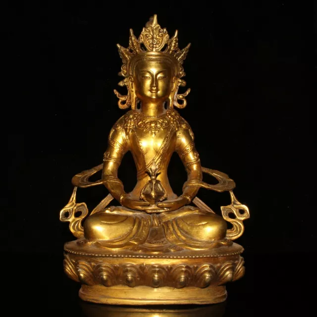 11" Exquisite Chinese old Antique bronze gilt Vajra Buddha Statue