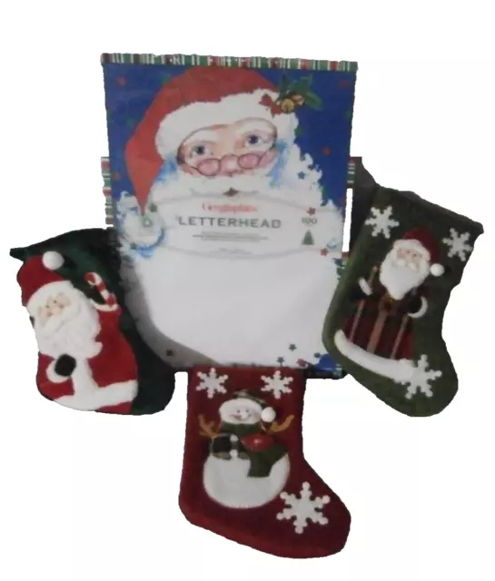 Santa Letter Paper Letterhead + 3 sm. Decorative Stockings Santa Frosty Snowman