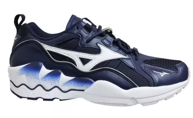 Mizuno Sport Style Wave Rider 1 Navy Lace Up Mens Running Trainers D1GA192713