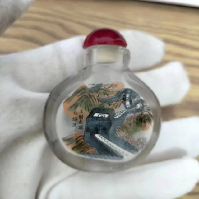 55MM Chinese Inside Painting Glass Character Mountain Great Wall Snuff Bottle