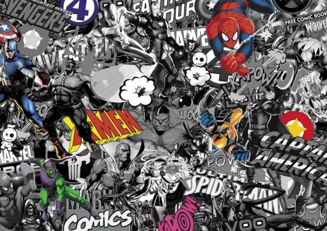 MARVEL COMIC STICKERBOMB CAST VINYL/ WRAP Sheet 1000mm X 300MM (B&W with colour)