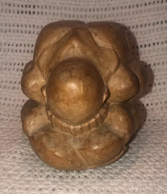 Vintage Carved Blonde Wood Wooden Weeping Buddha Yogi Monk Boho Figure Sculpture