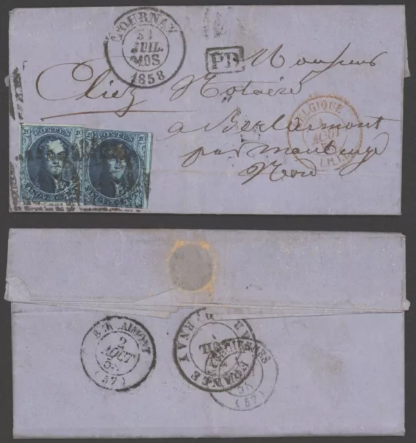 Belgium 1858 - Cover Tournai to France R154