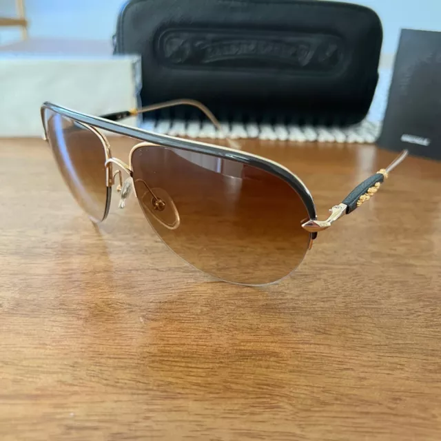 1000% AUTHENTIC CHROME Hearts Spanked Brown Gold Hardwares Aviator