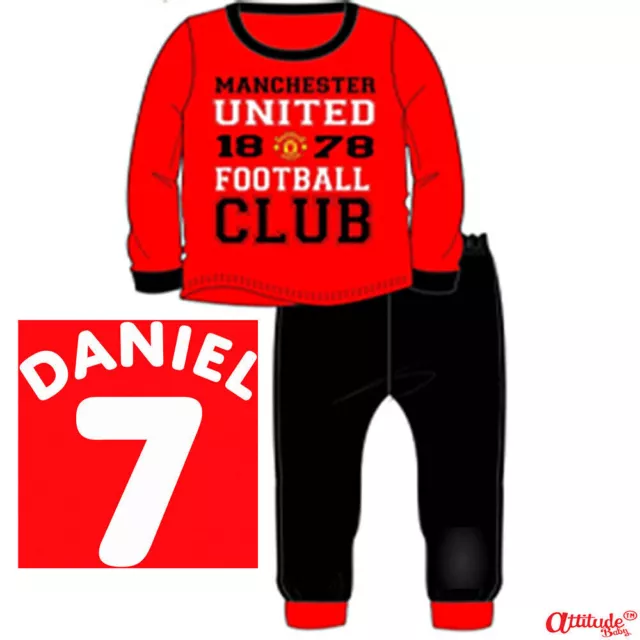 Man United Kids Pyjamas-Personalised-Official-Name And Number On Back Or Plain